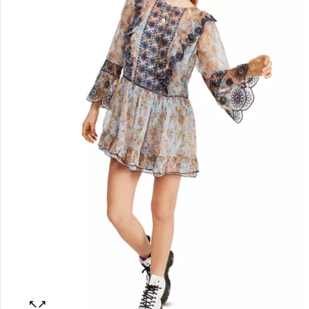 Free People Tan and Gray Long Sleeve Sundress